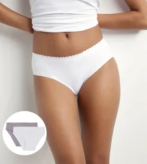 Pack of 2 women's briefs in stretch cotton in White and Gray Body Touch Easy