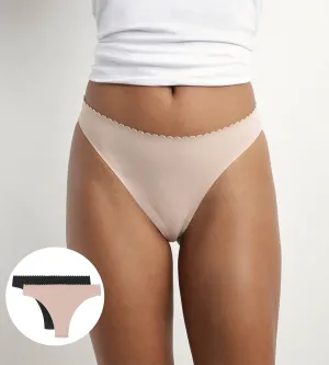Pack of 2 women's tangas in Flesh and Black microfibre Body Touch Easy