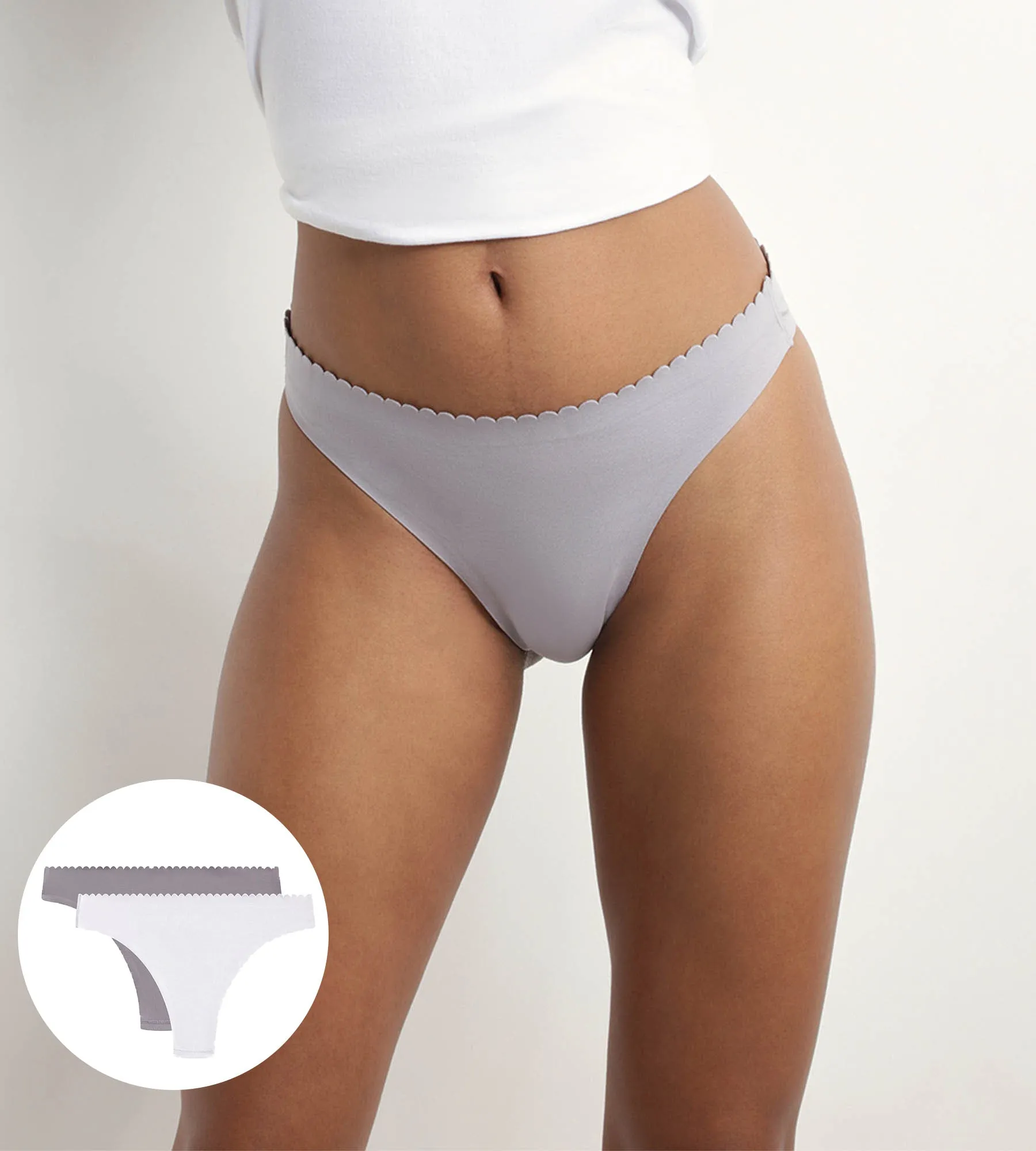 Pack of 2 women's tangas in gray and white microfibre Body Touch Easy