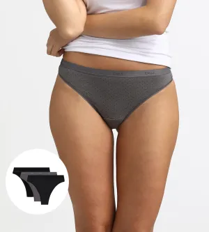 Pack of 3 black and grey Les Pockets Stretch Cotton thongs