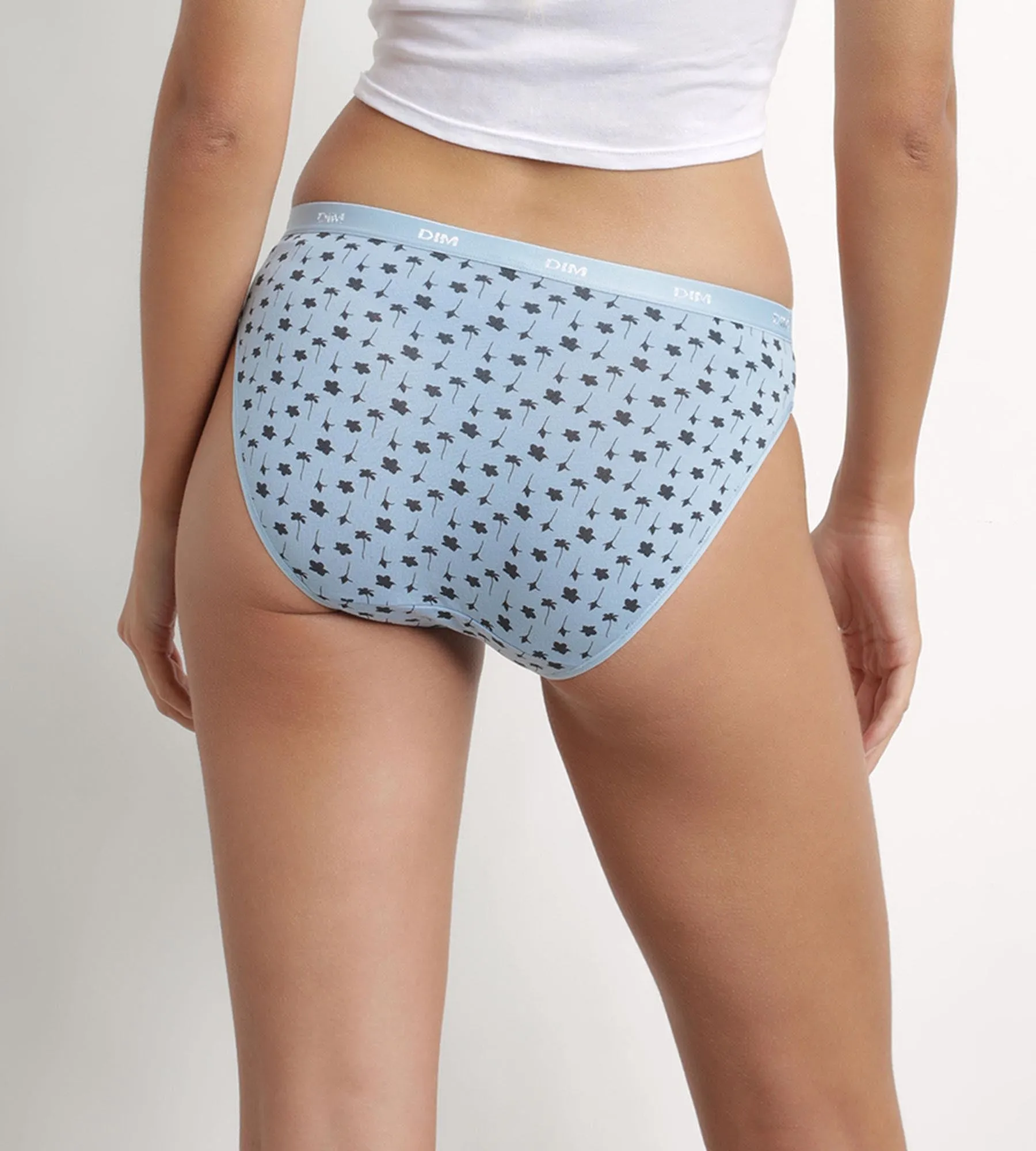 Pack of 3 blue stretch cotton flower print briefs Les Pockets