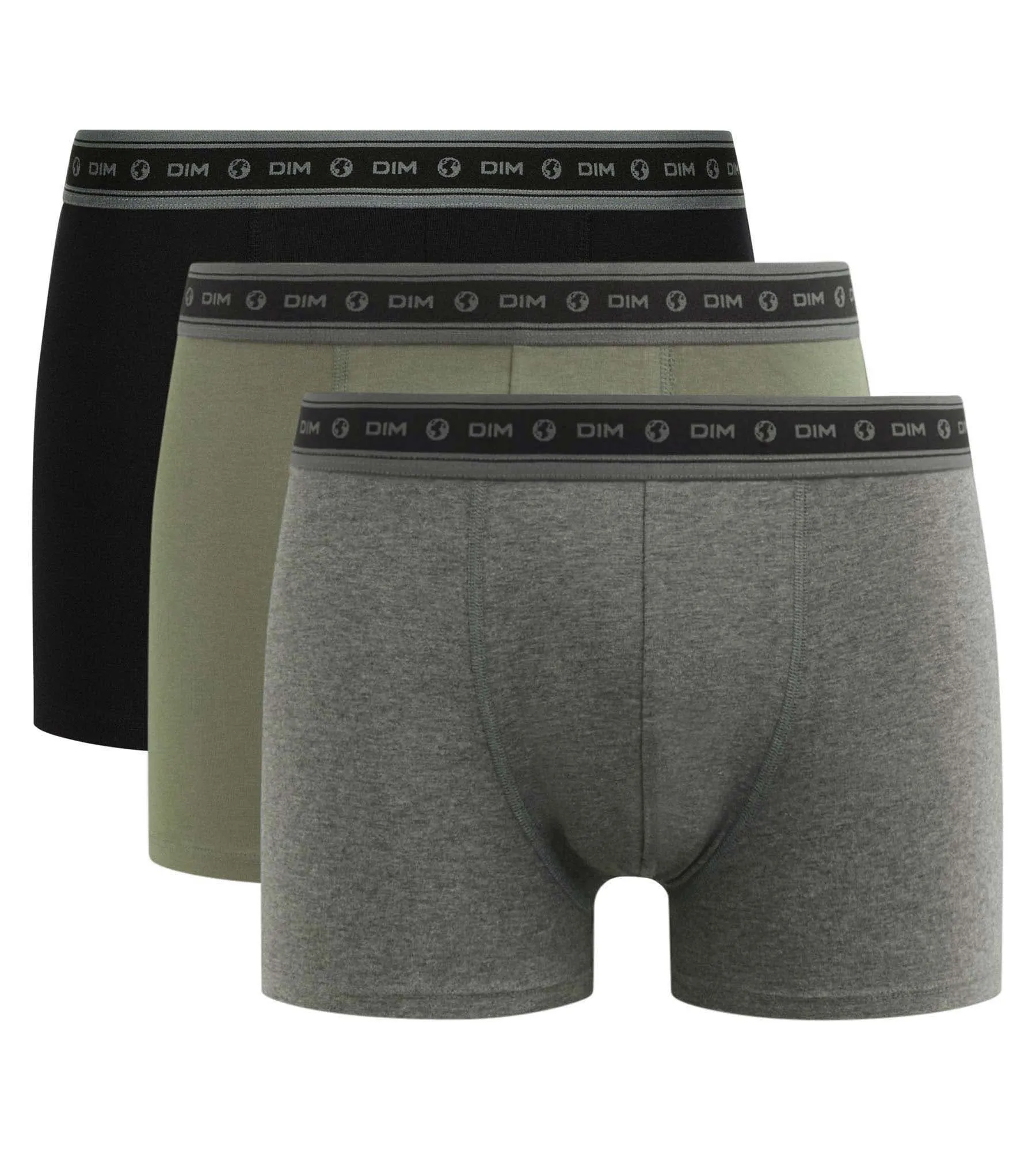 Pack of 3 boxers men's Black Charcoal Green organic cotton Dim Good