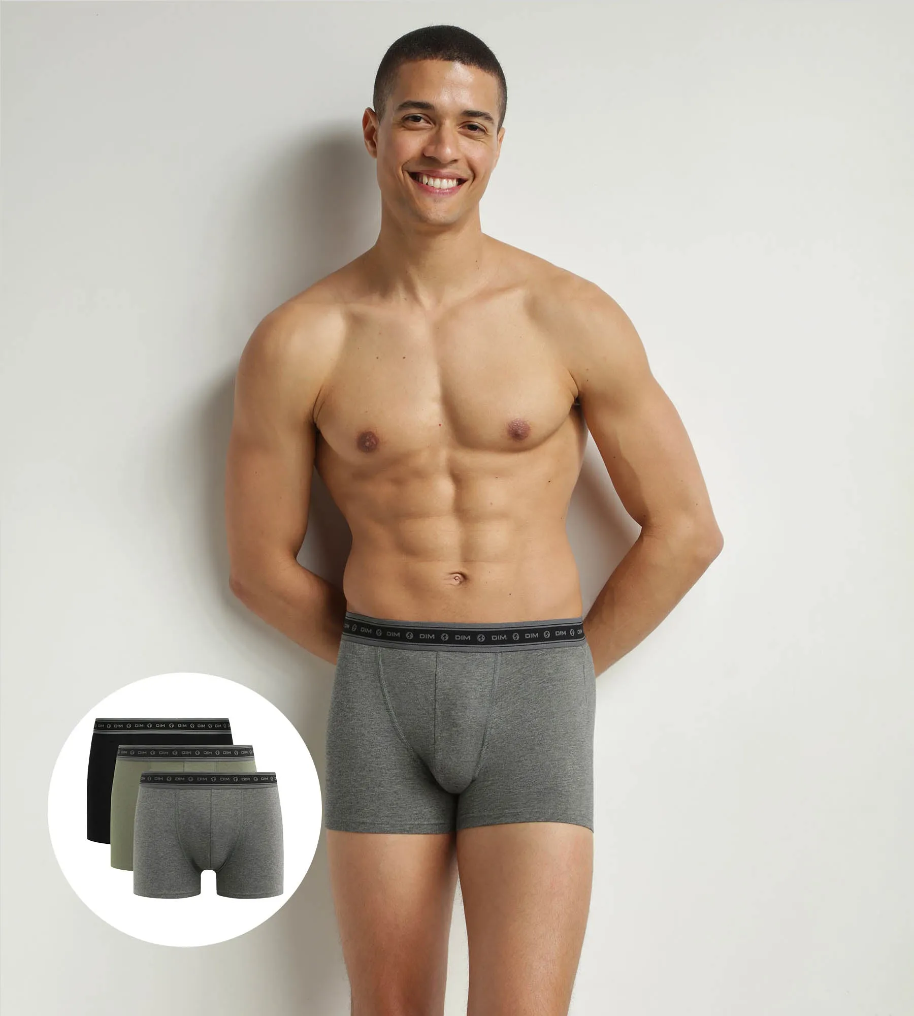 Pack of 3 boxers men's Black Charcoal Green organic cotton Dim Good