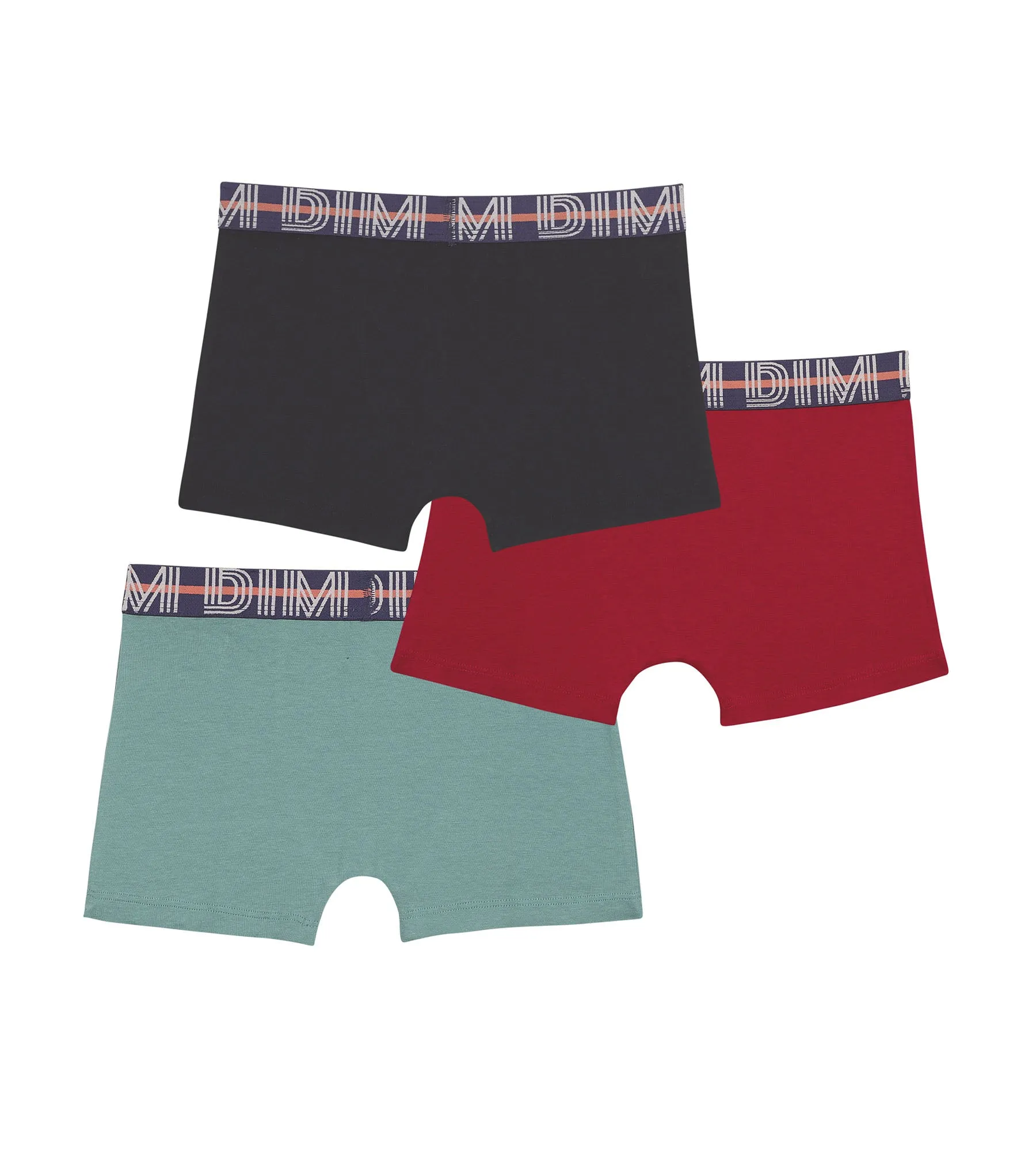 Pack of 3 boy's stretch cotton boxer shorts Red Blue Green EcoDim Classic
