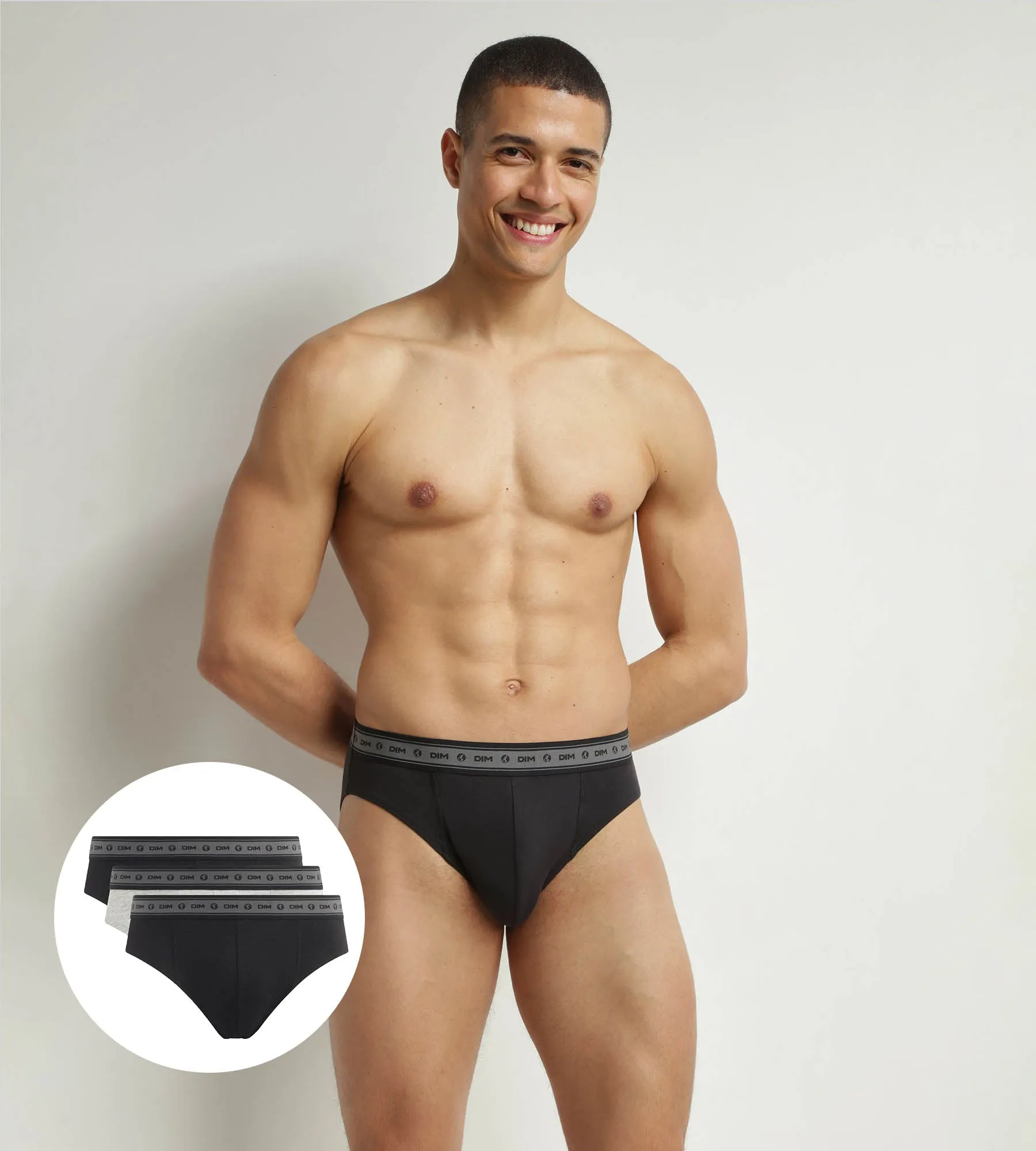 Pack of 3 briefs men's Black Grey organic cotton Dim Good