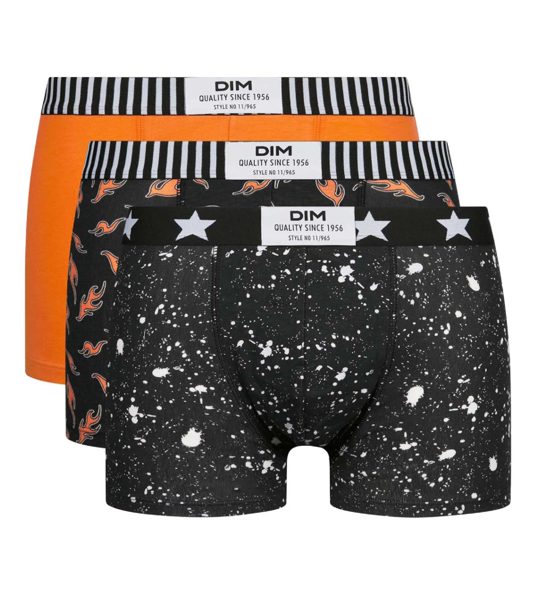 Pack of 3 Dim Vibes men's stretch cotton boxers with marble and flame prints