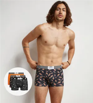 Pack of 3 Dim Vibes men's stretch cotton boxers with marble and flame prints