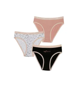 Pack of 3 girls' Pink Les Pockets stretch cotton knickers with a star pattern
