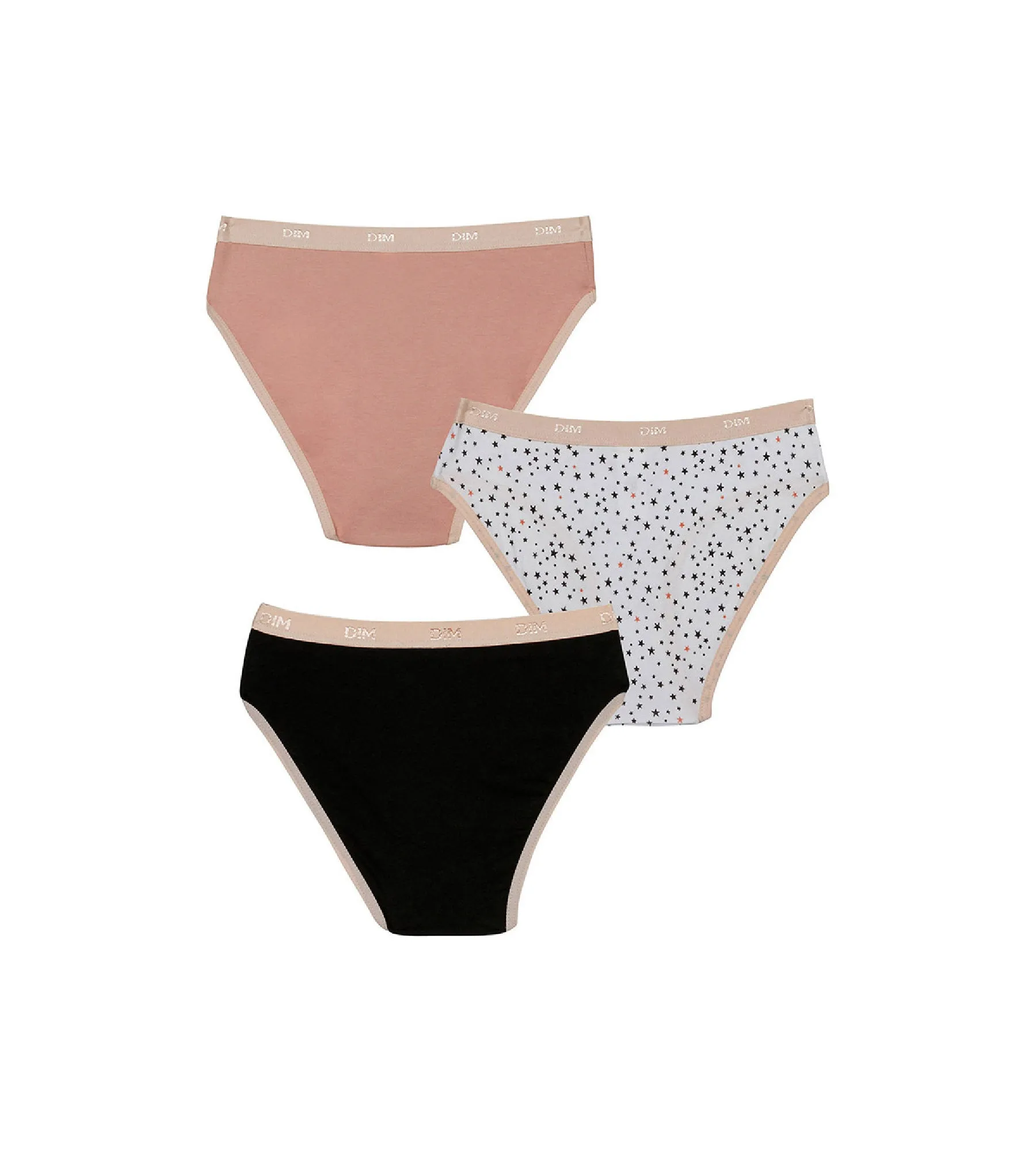 Pack of 3 girls' Pink Les Pockets stretch cotton knickers with a star pattern