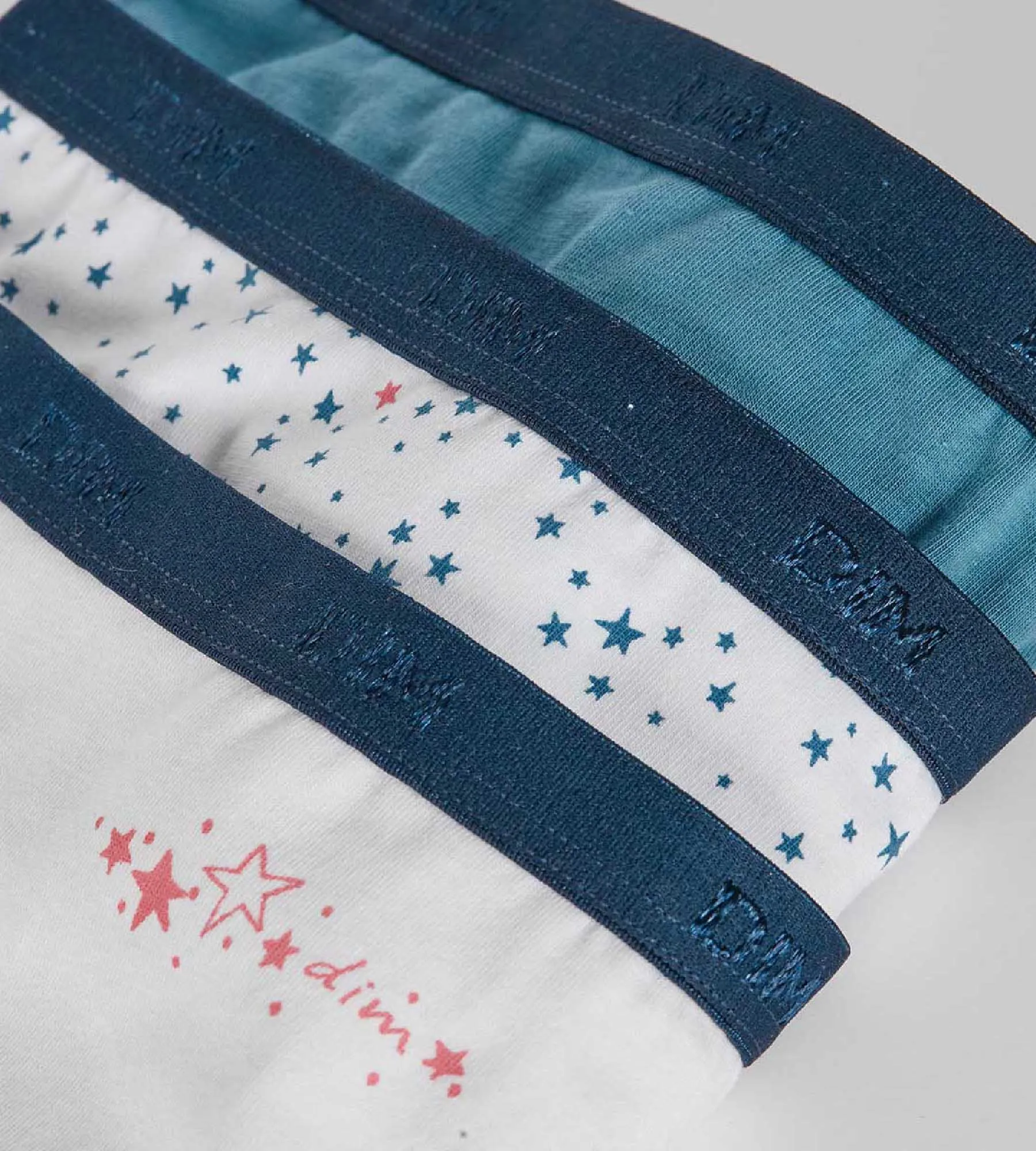 Pack of 3 girls' White Blue Les Pockets stretch cotton knickers with a star pattern
