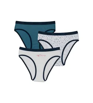 Pack of 3 girls' White Blue Les Pockets stretch cotton knickers with a star pattern