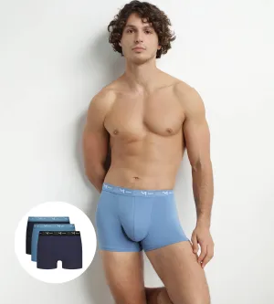 Pack of 3 men's boxer shorts Blue Riviera Denim Black Dim Cotton Stretch