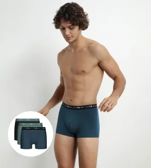 Pack of 3 Men's Boxers Black Green Blue Dim Cotton Stretch