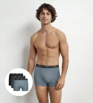 Pack of 3 Men's Boxers Black Grey Contrast Waistband Dim Cotton Stretch