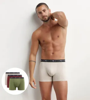 Pack of 3 men's boxers Cream Red Khaki Dim Cotton Stretch
