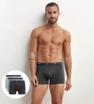 Pack of 3 men's boxers Pistachio Cornflower Black Heather Dim Coton Stretch