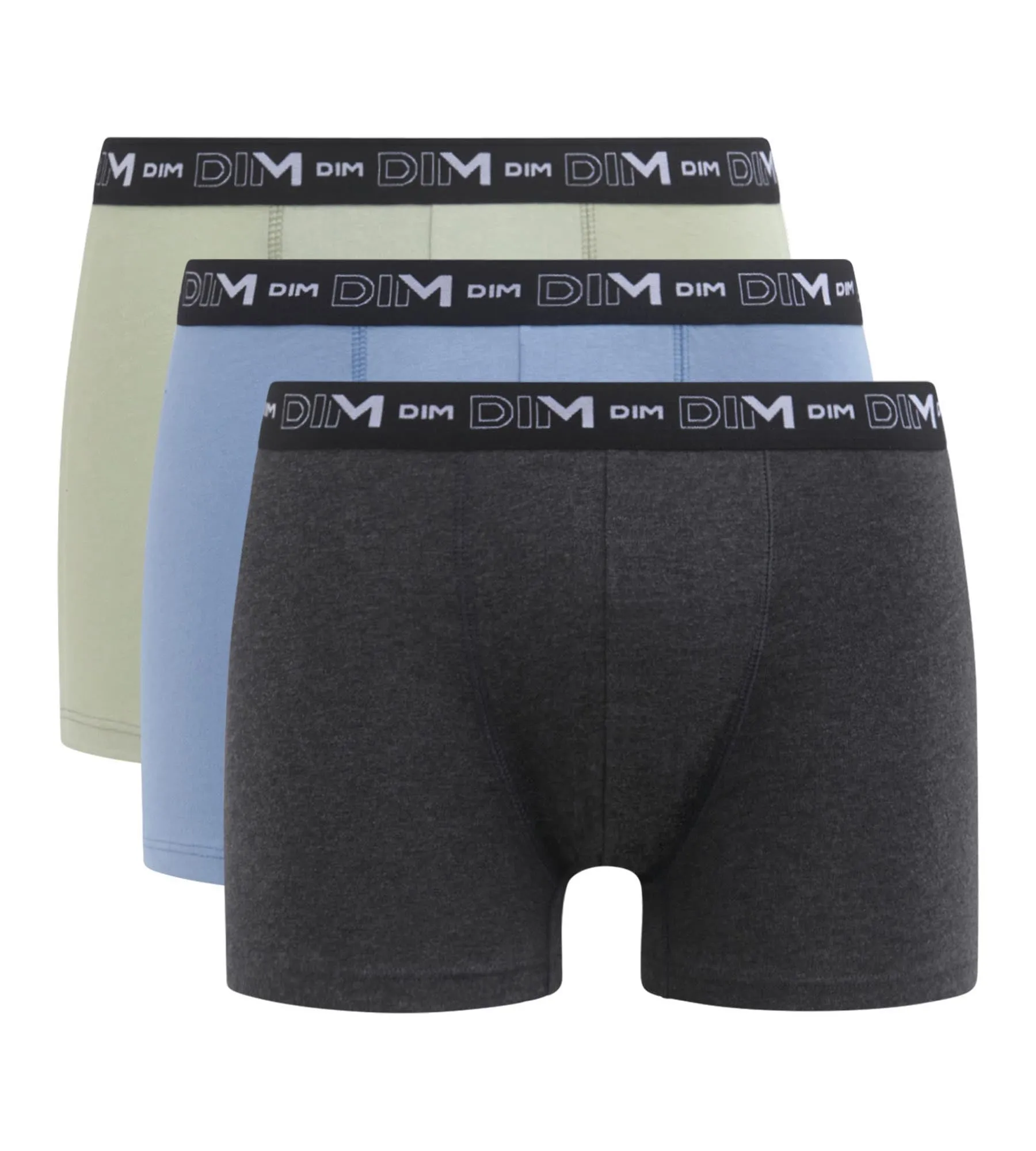 Pack of 3 men's boxers Pistachio Cornflower Black Heather Dim Coton Stretch