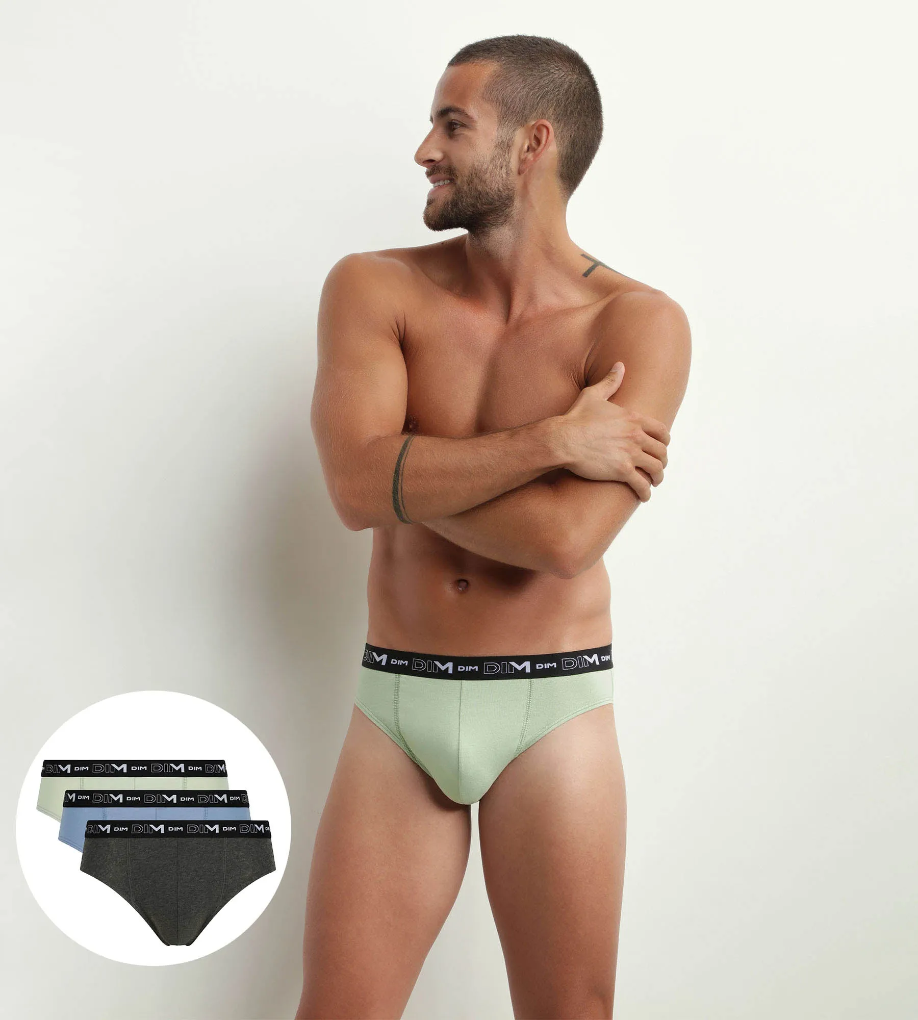 Pack of 3 men's briefs in Pistachio Blue Black Heather Dim Coton Stretch