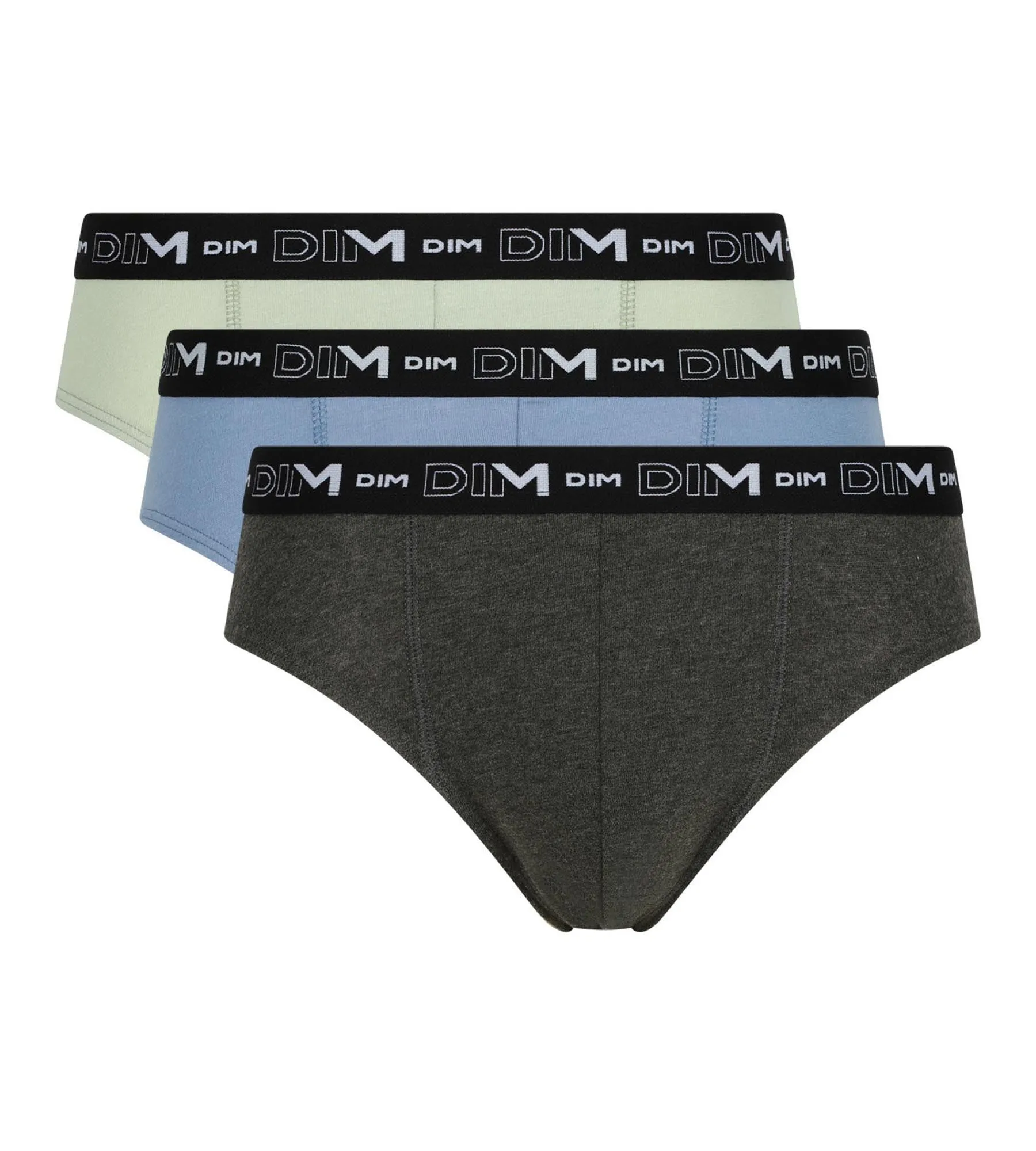 Pack of 3 men's briefs in Pistachio Blue Black Heather Dim Coton Stretch