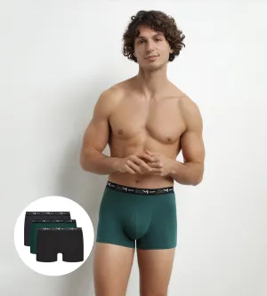 Pack of 3 Men's Cotton Boxers Green Blue Dim Cotton Stretch