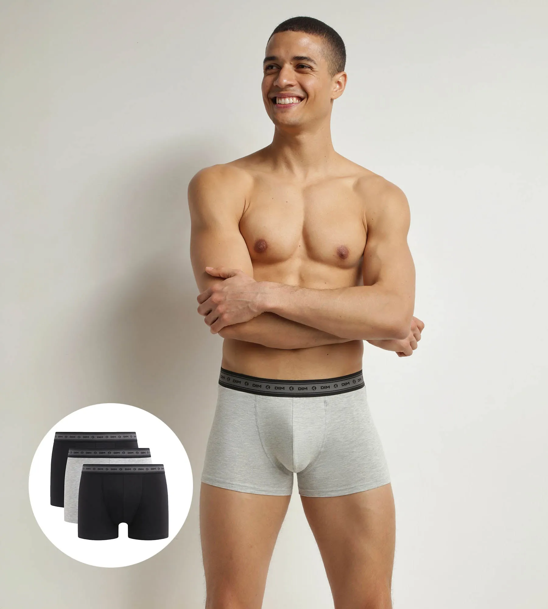 Pack of 3 men's organic cotton boxers Black Grey Dim Good