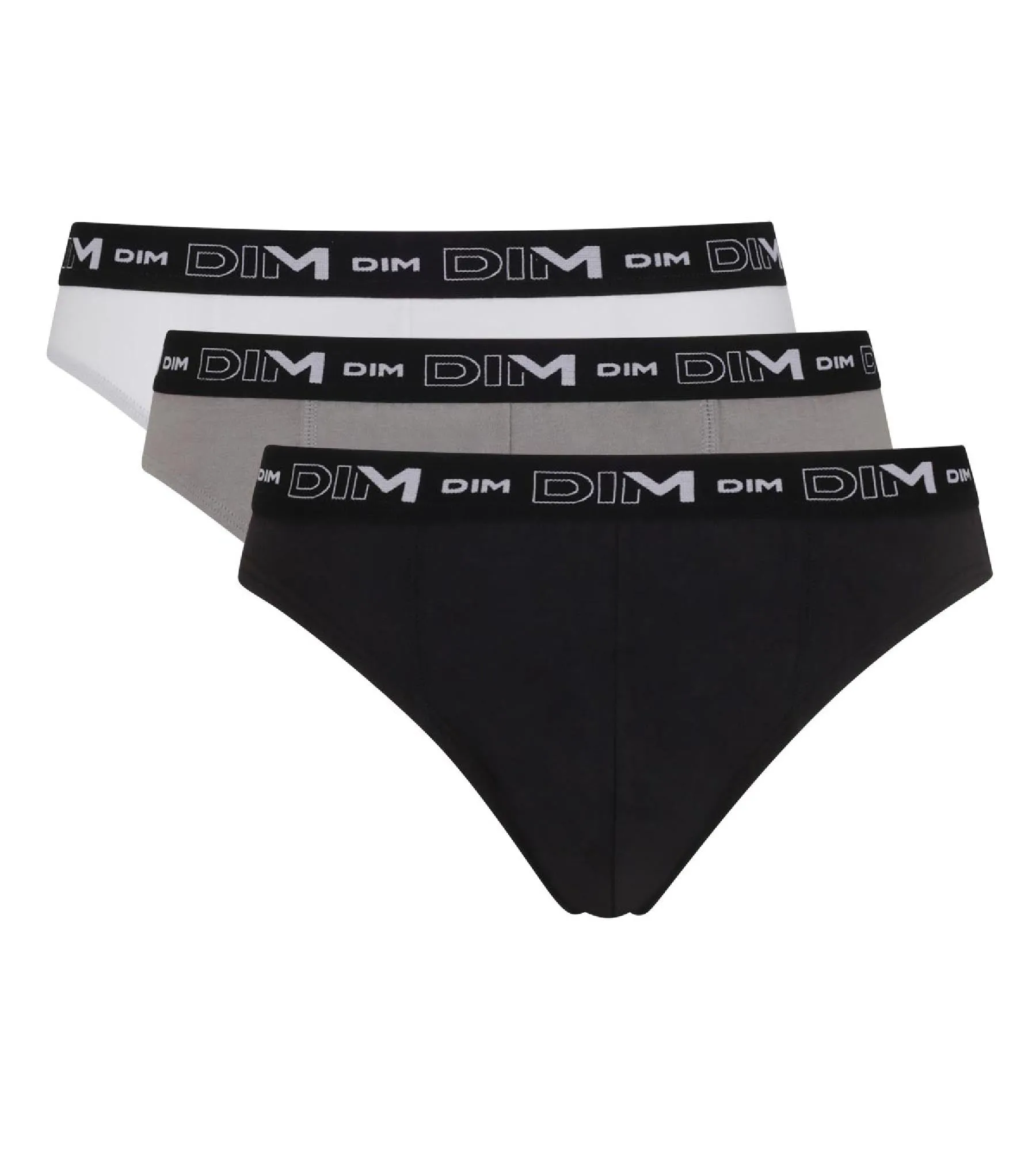Pack of 3 pairs of black, grey and white stretch cotton briefs for men