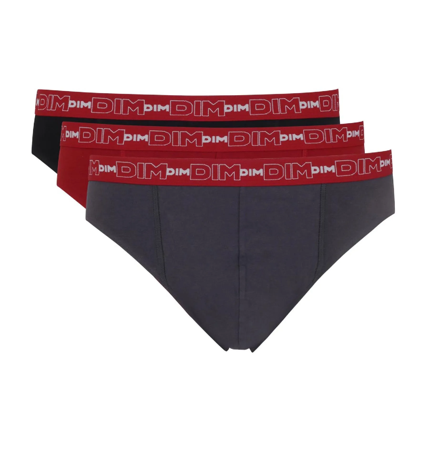 Pack of 3 pairs of Coton Stretch grey, chilli red and black briefs