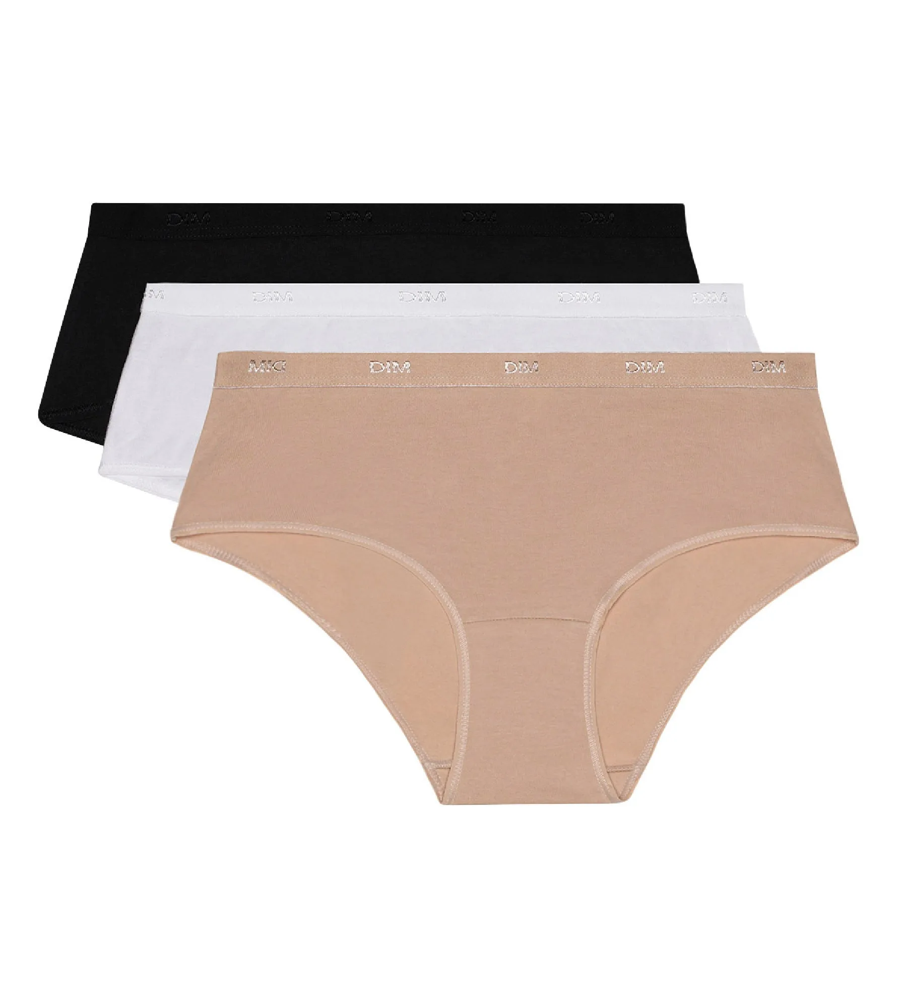 Pack of 3 pairs of Les Pockets Coton boyshorts in white/nude/black
