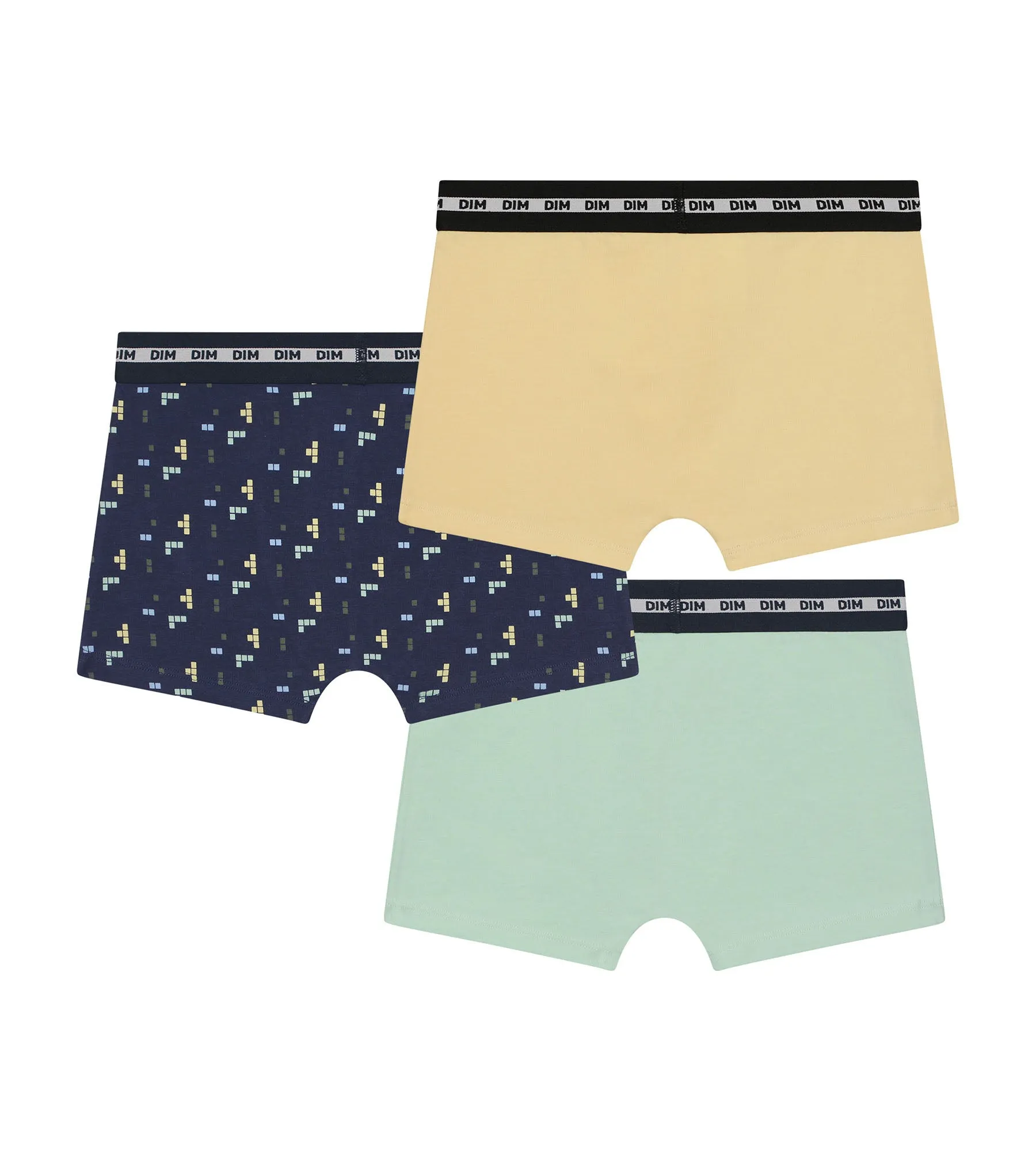 Pack of 3 Pixel Blue Yellow Cotton Stretch Fashion Boxer Briefs for Boys