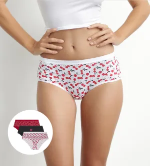 Pack of 3 red stretch cotton shorties with heart pattern Les Pockets