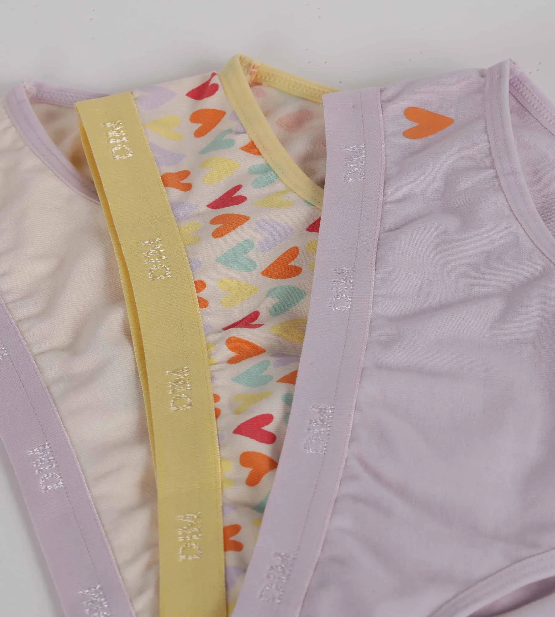 Pack of 3 stretch cotton girl's panties with heart pattern Yellow Les Pockets