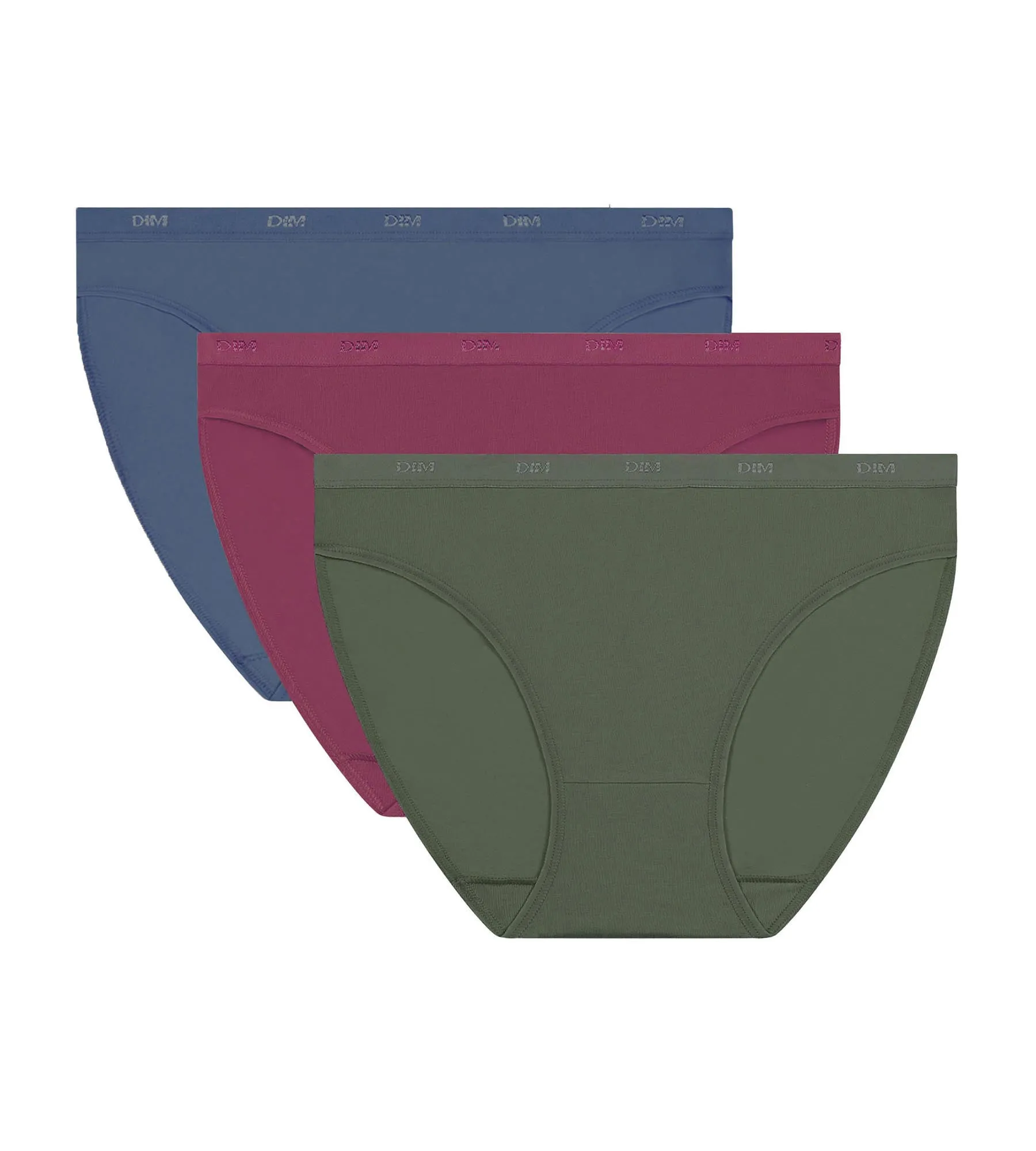 Pack of 3 stretch cotton panties Blue Red Green Les Pockets Ecodim