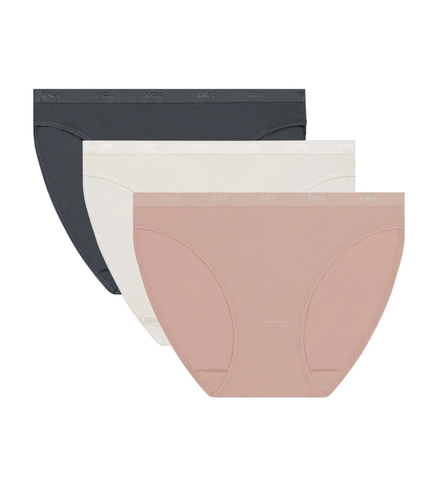 Pack of 3 stretch cotton panties Grey Pink White Les Pockets Ecodim