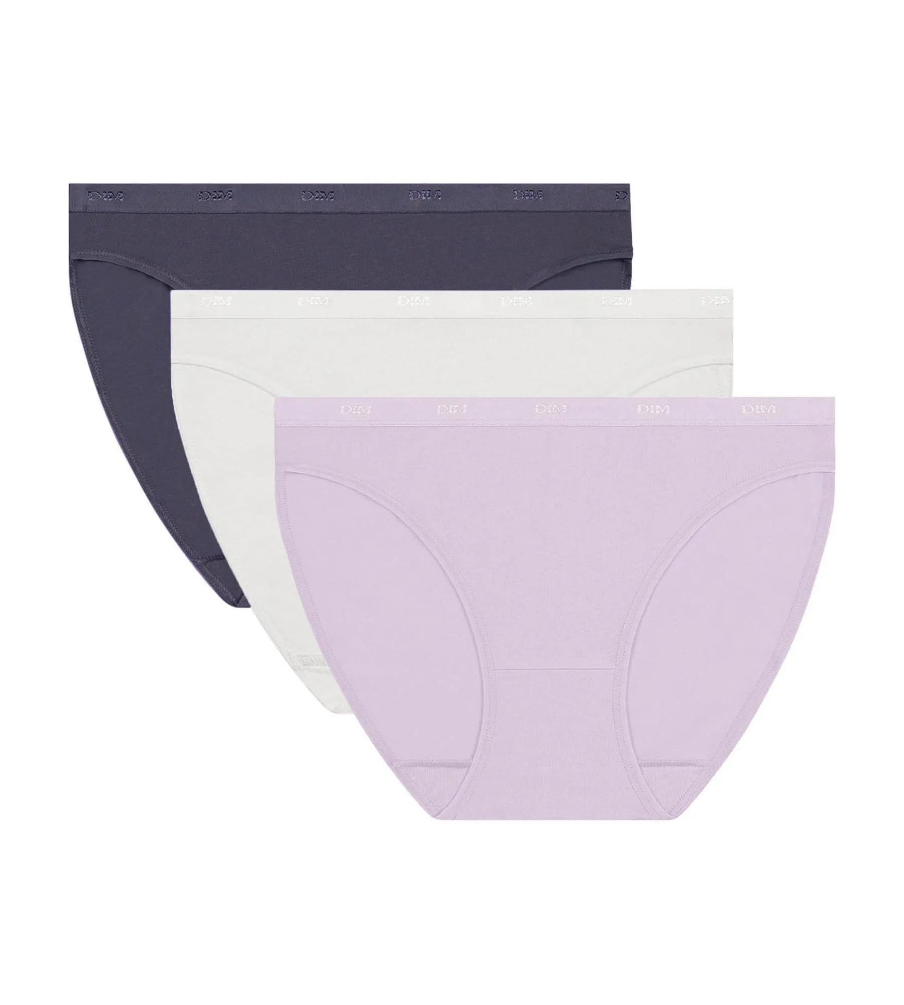 Pack of 3 stretch cotton panties Lila White Blue Les Pockets Ecodim