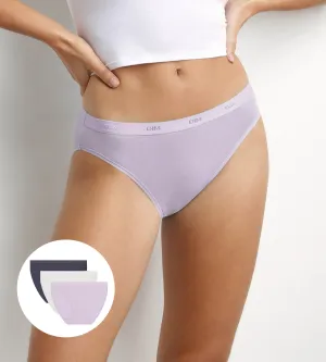 Pack of 3 stretch cotton panties Lila White Blue Les Pockets Ecodim