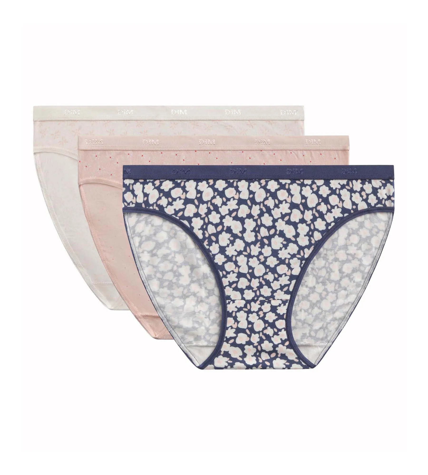 Pack of 3 women's briefs in stretch cotton with floral pattern in Pink Les Pockets