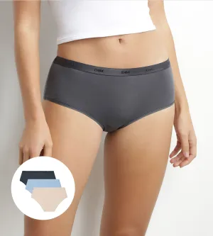 Pack of 3 women's stretch cotton boxers Beige Blue Grey Les Pockets Ecodim