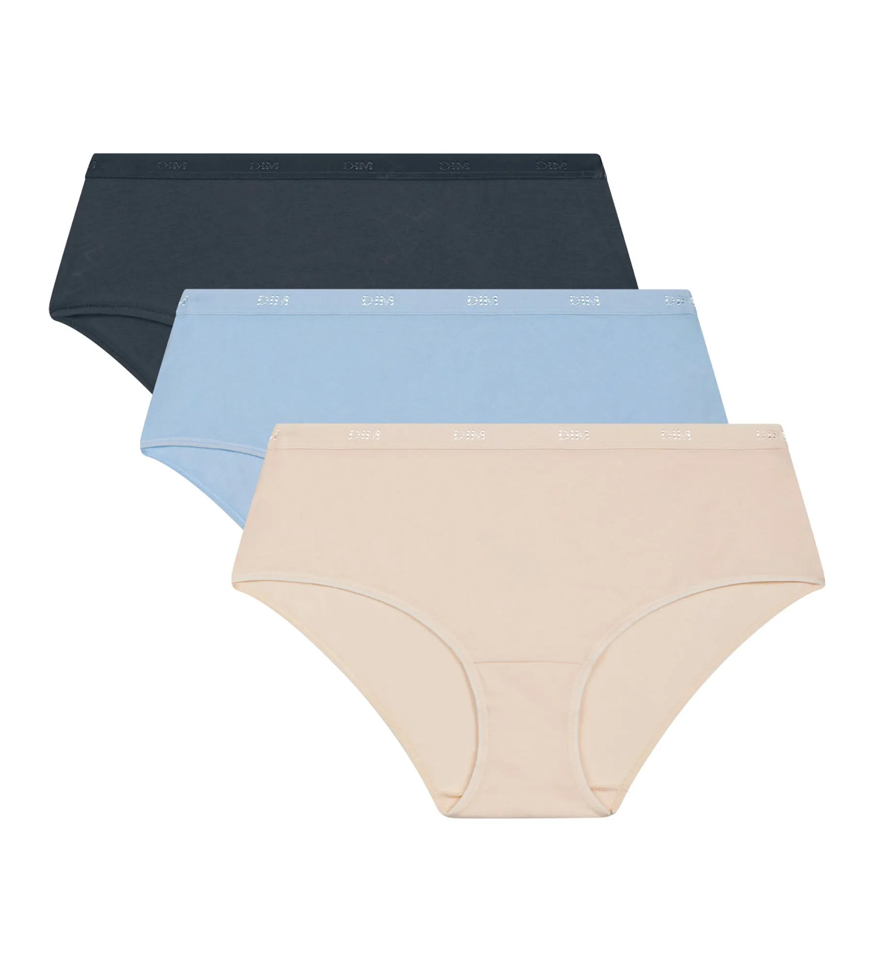 Pack of 3 women's stretch cotton boxers Beige Blue Grey Les Pockets Ecodim