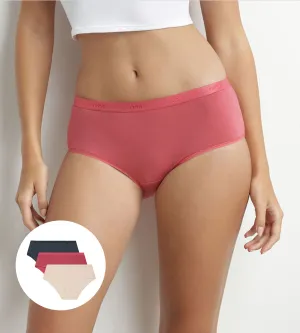 Pack of 3 women's stretch cotton boxers Beige Pink Grey Les Pockets Ecodim