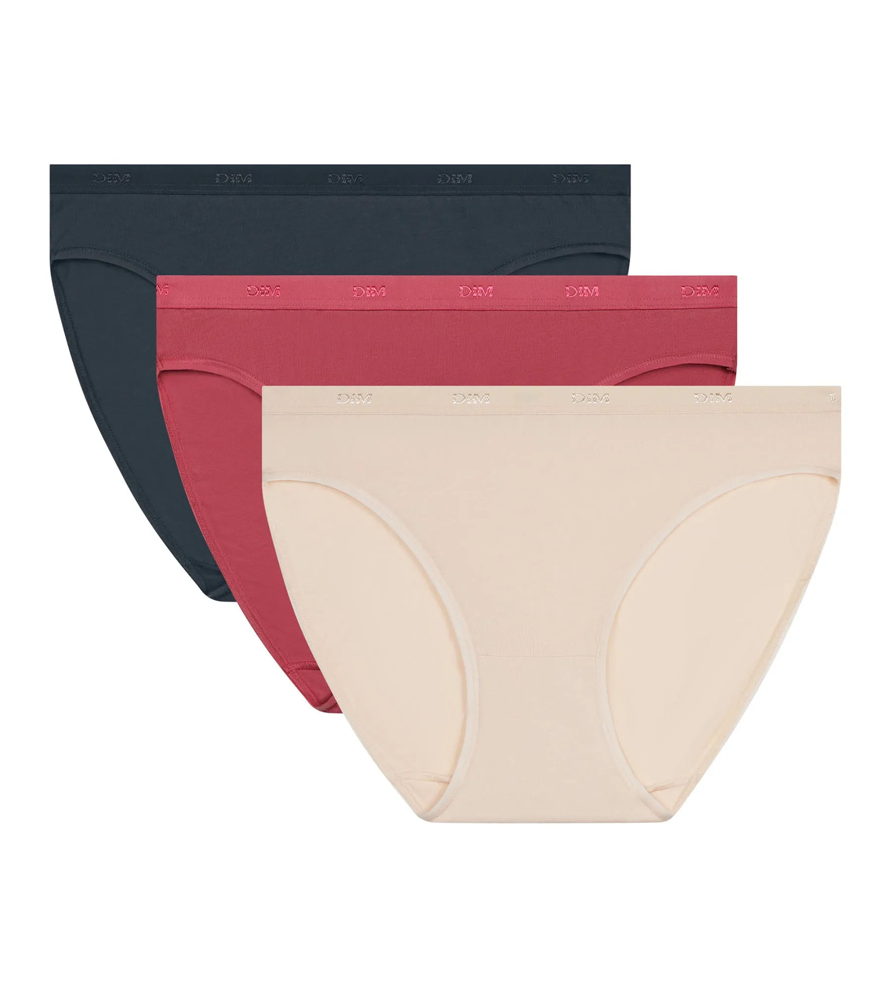 Pack of 3 women's stretch cotton briefs Beige Pink Grey Les Pockets Ecodim