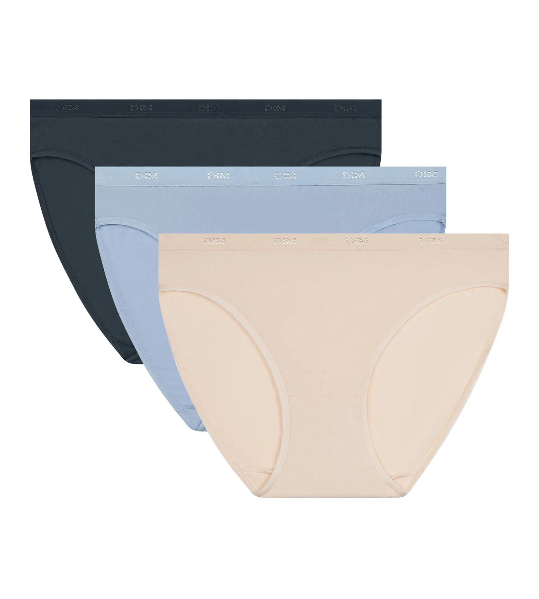 Pack of 3 women's stretch cotton briefs Blue Beige Grey Les Pockets Ecodim