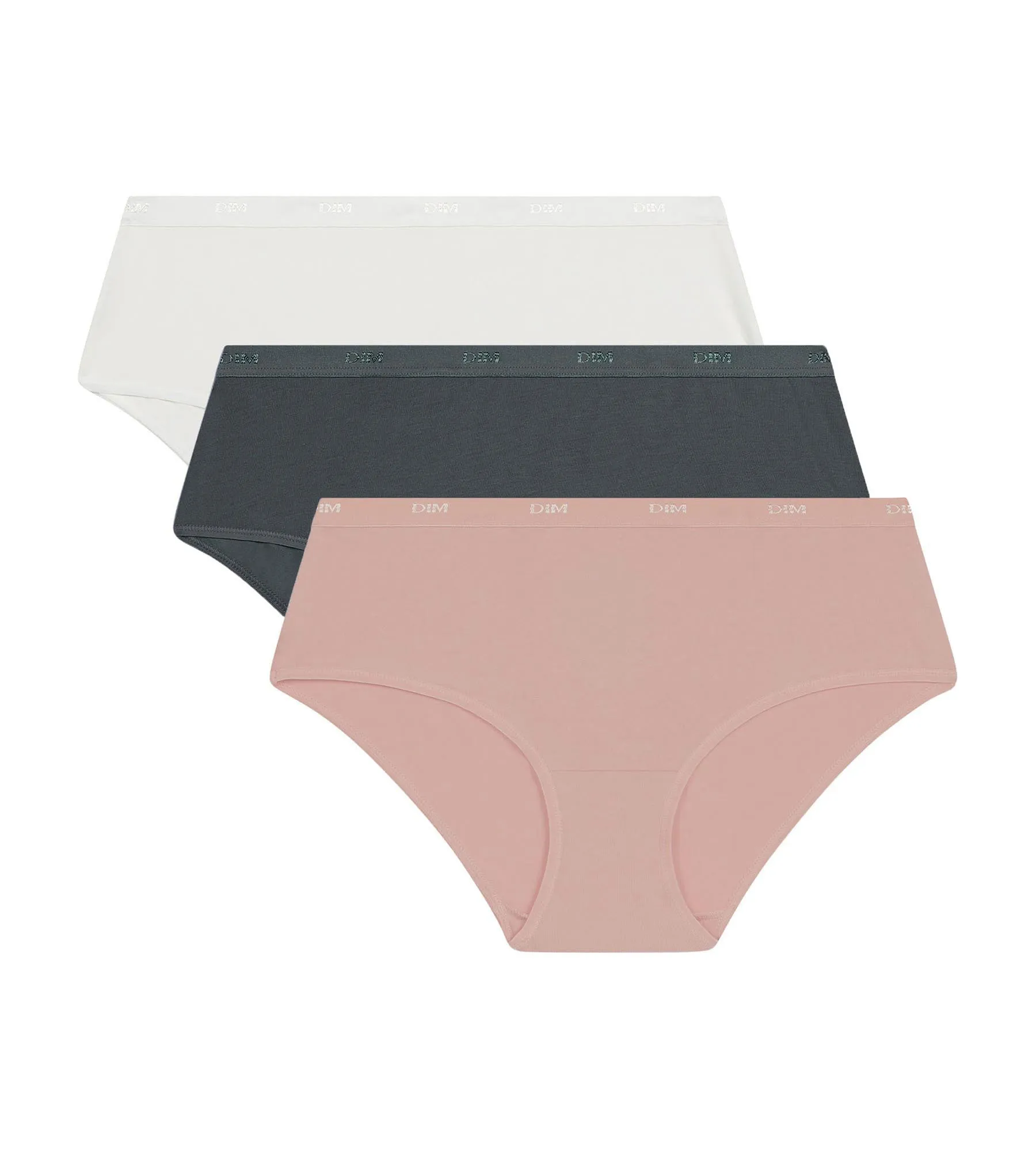 Pack of 3 women's stretch cotton shorties Grey Pink Les Pockets Ecodim