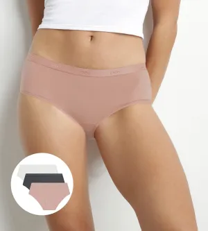 Pack of 3 women's stretch cotton shorties Grey Pink Les Pockets Ecodim