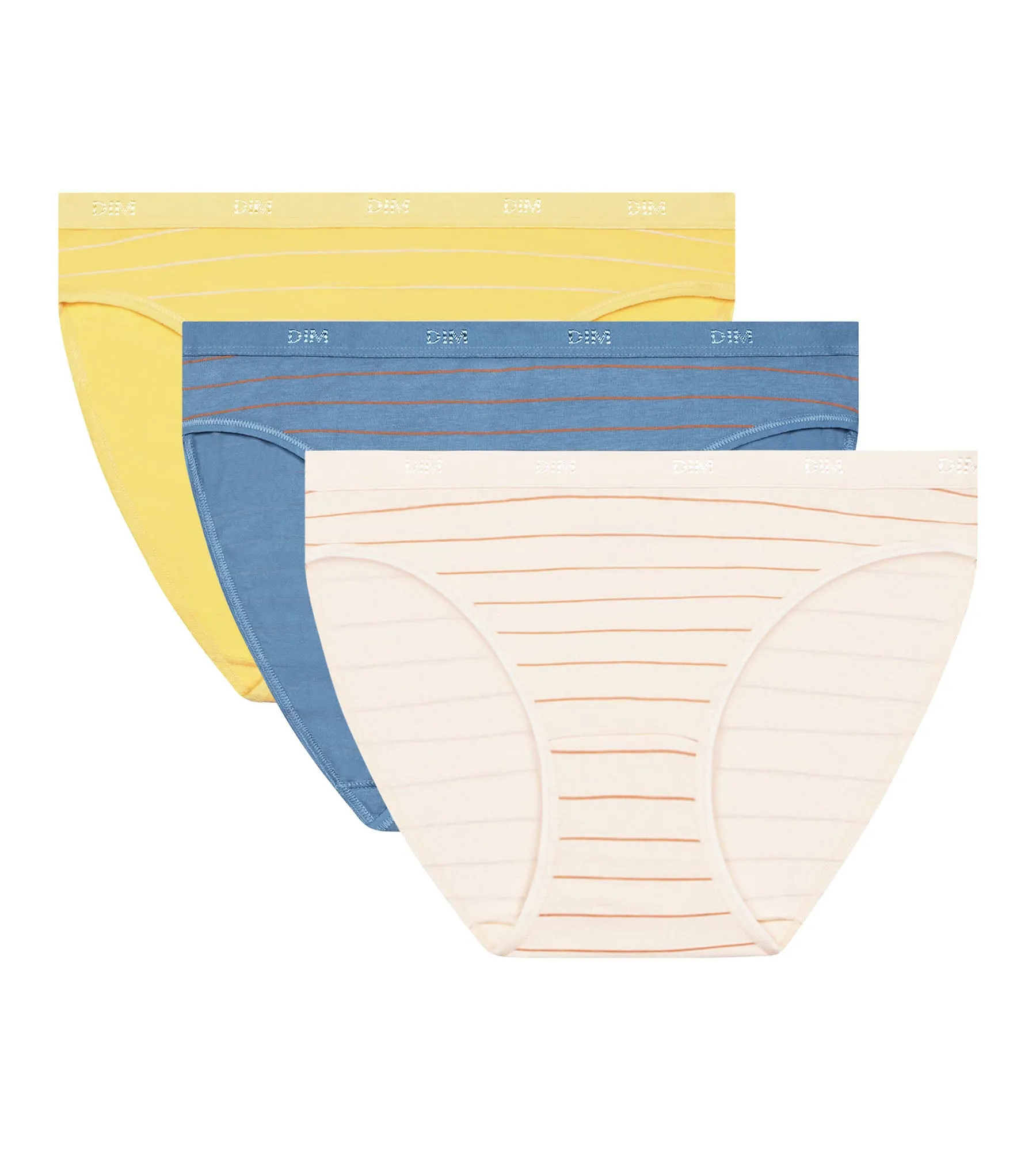 Pack of 3 women's stretch cotton striped briefs Blue Yellow Les Pockets