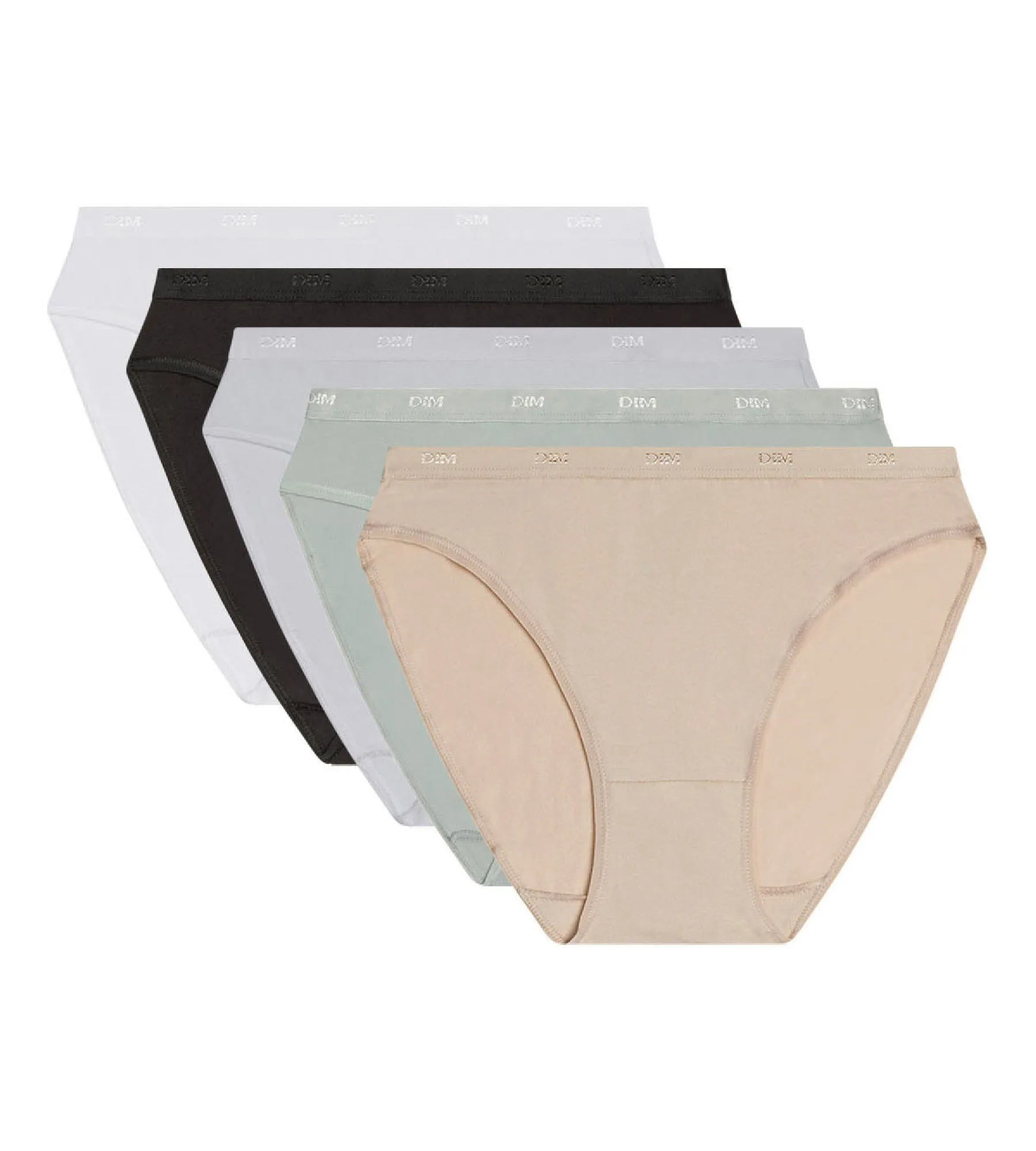 Pack of 5 pairs of Les Pockets Coton bikini knickers in black, white, nude and grey