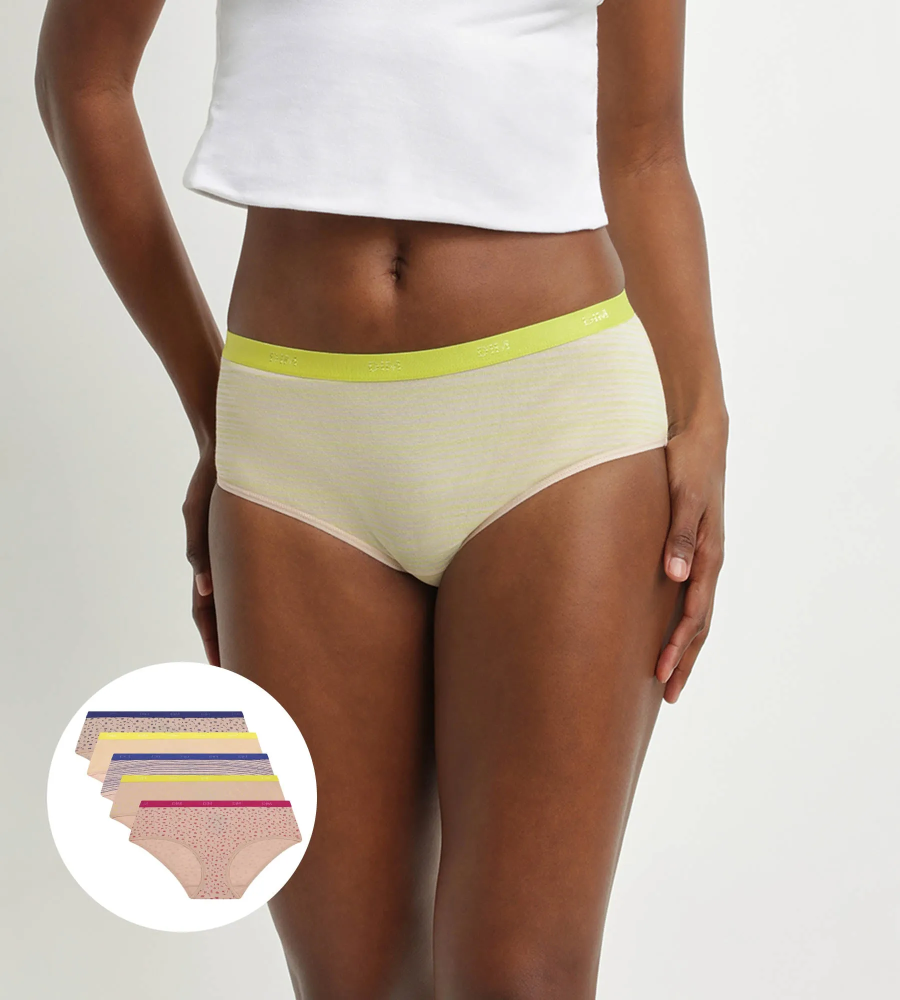 Pack of 5 pink stretch cotton boxers for women Dim Les Pockets