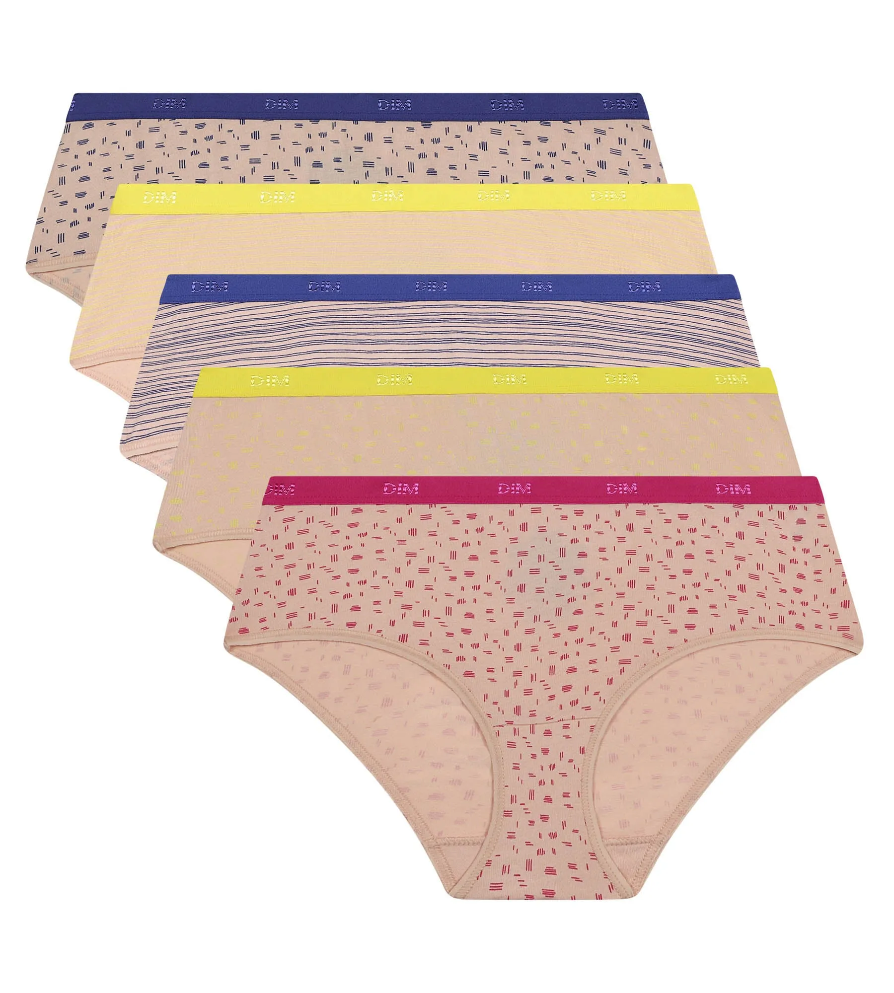 Pack of 5 pink stretch cotton boxers for women Dim Les Pockets
