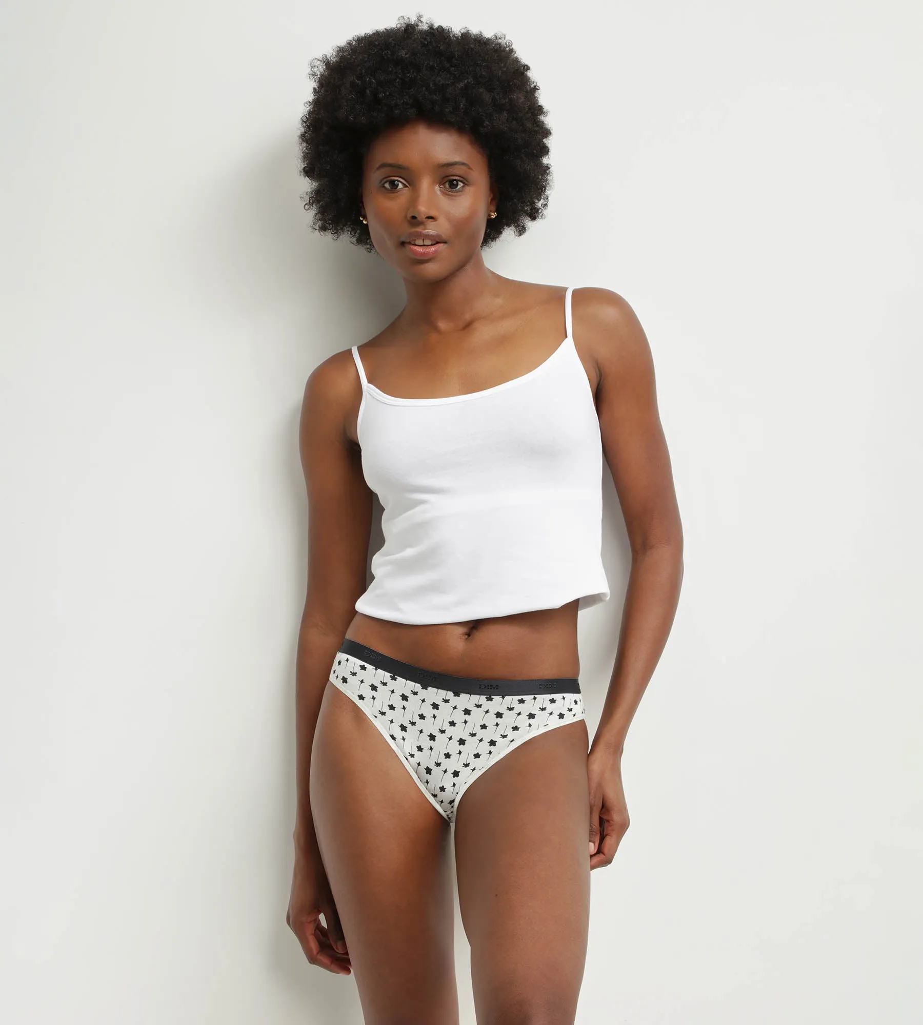 Pack of 5 stretch cotton floral knickers White Black Les Pockets