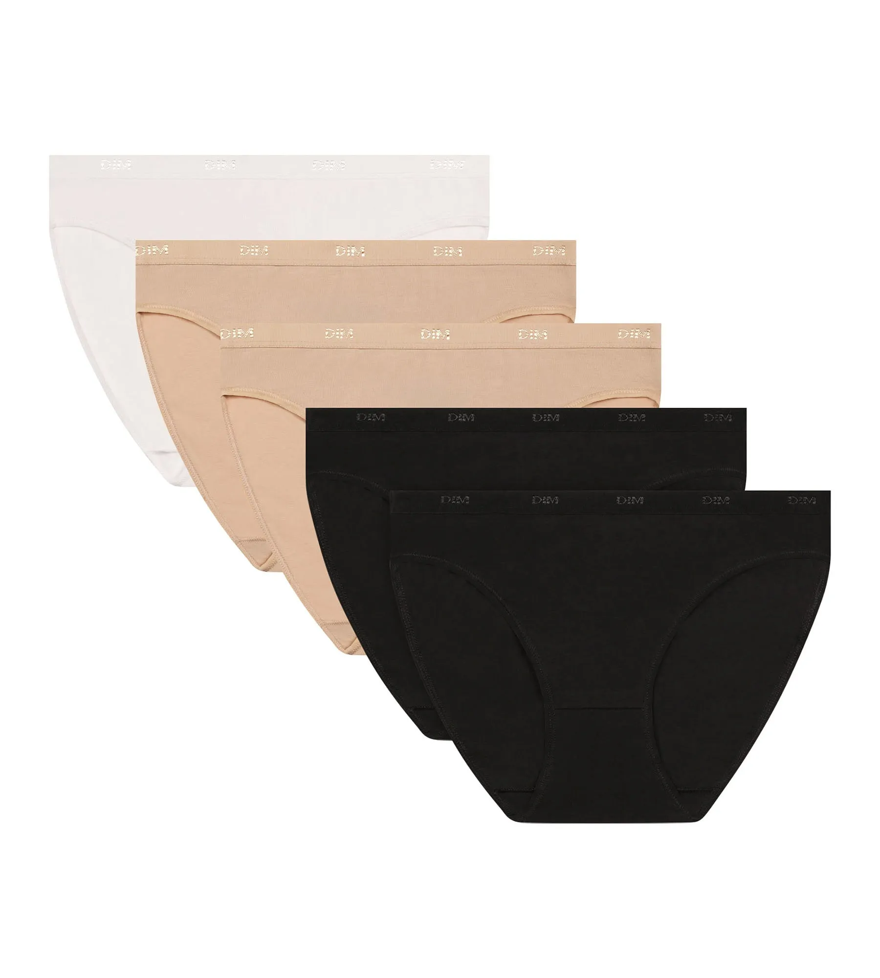 Pack of 5 stretch cotton knickers Black Nude White Les Pockets Ecodim