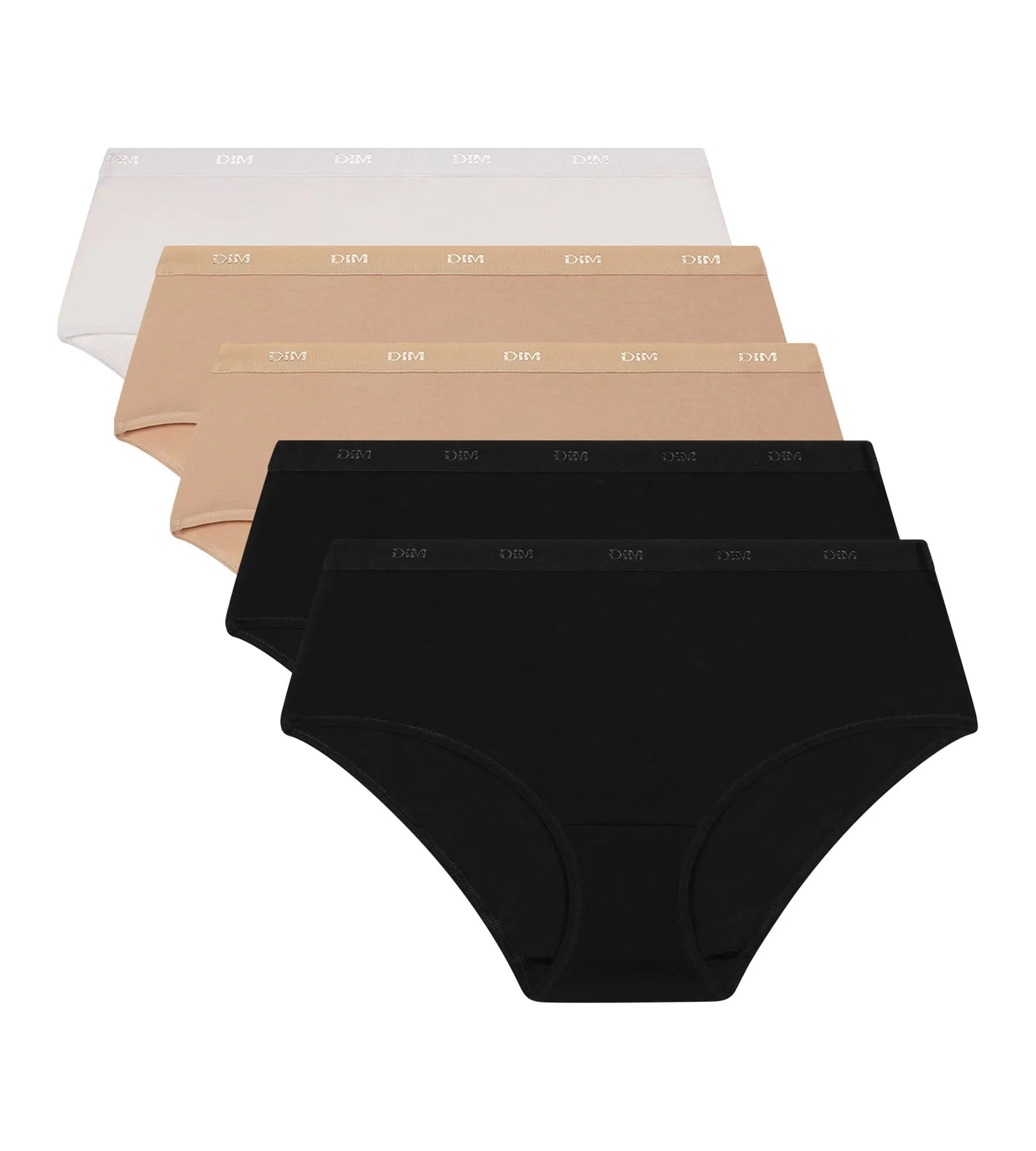 Pack of 5 women's cotton shorties Black Nude White Les Pockets Ecodim